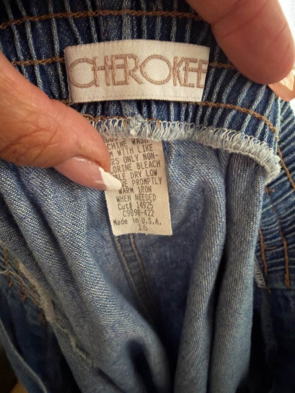 Vintage Cherokee Denim Midi Skirt With Button Front Size 16 Elastic Waist Made I - Picture 4 of 4